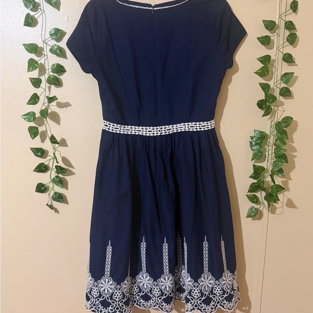 SD Collection Navy Dress with White Embroidery - Picture 8 of 8